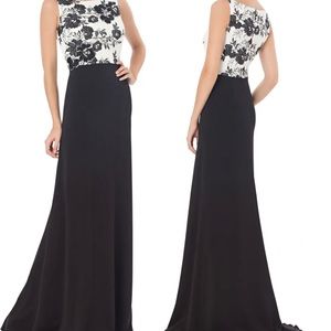 NWT Carmen Marc Valvo Infusion Lace
Embroidered Gown Dress - Black White, Size12